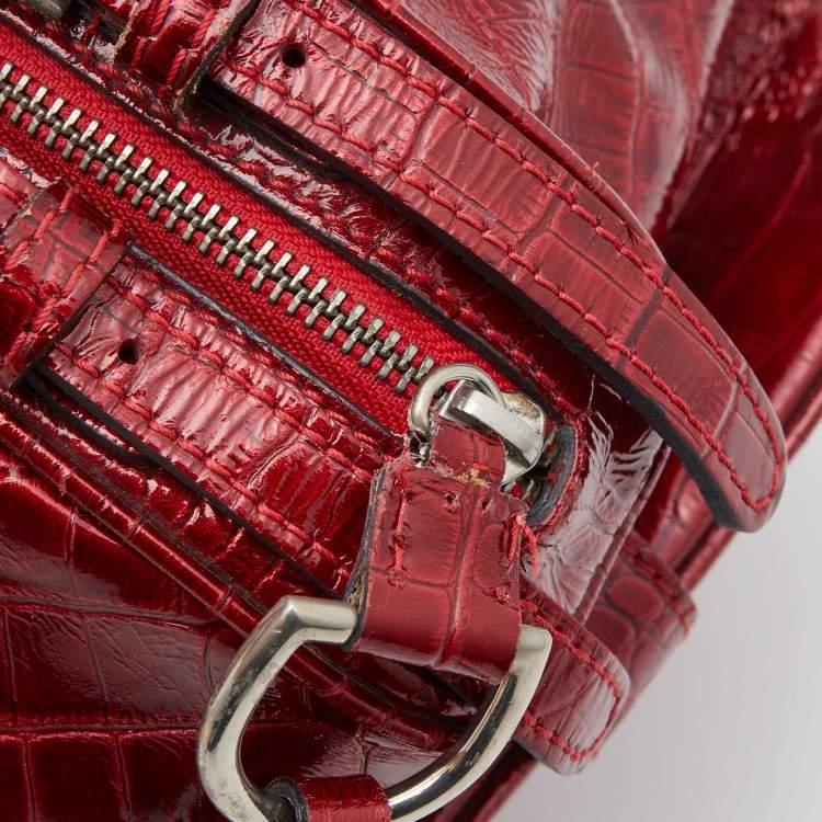 Pre Owned Dolce & Gabbana Red Croc Embossed Patent Leather Miss Bunny Bag