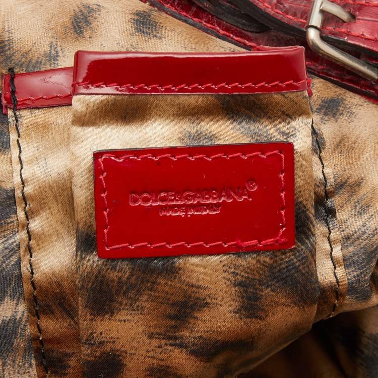 Pre Owned Dolce & Gabbana Red Croc Embossed Patent Leather Miss Bunny Bag