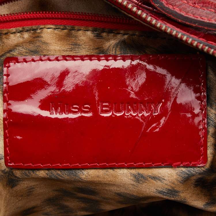 Pre Owned Dolce & Gabbana Red Croc Embossed Patent Leather Miss Bunny Bag