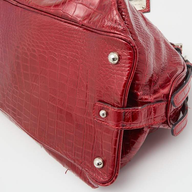 Pre Owned Dolce & Gabbana Red Croc Embossed Patent Leather Miss Bunny Bag