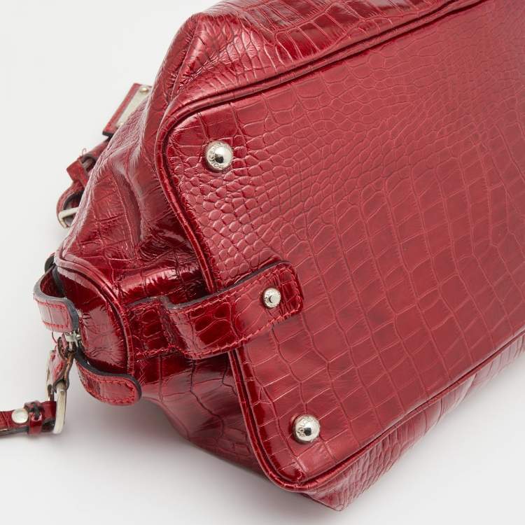 Pre Owned Dolce & Gabbana Red Croc Embossed Patent Leather Miss Bunny Bag