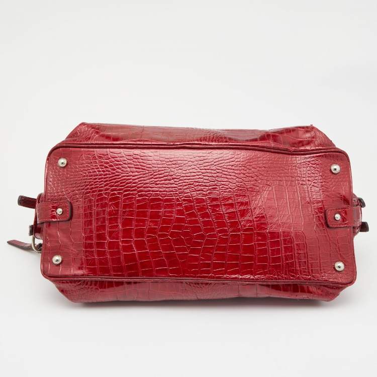 Pre Owned Dolce & Gabbana Red Croc Embossed Patent Leather Miss Bunny Bag