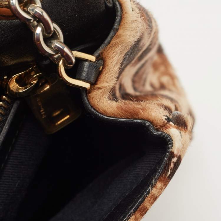 Pre Owned Dolce & Gabbana Brown Leopard Print Calfhair Shoulder Bag