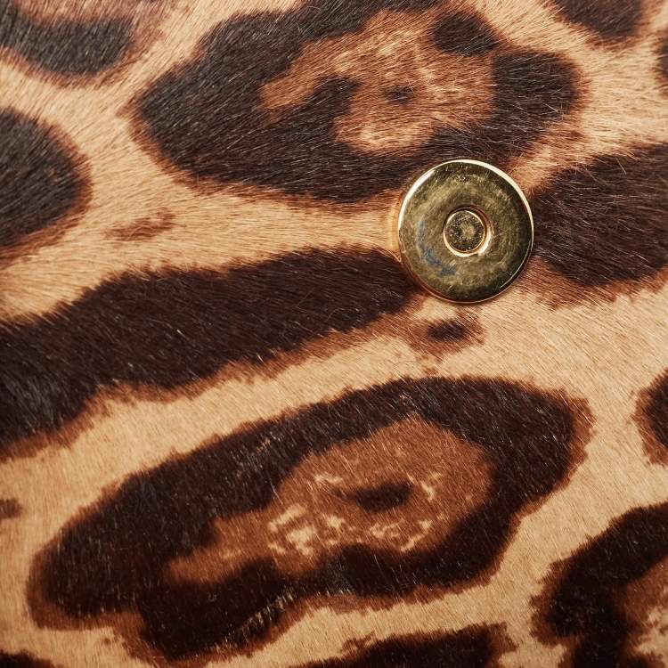 Pre Owned Dolce & Gabbana Brown Leopard Print Calfhair Shoulder Bag