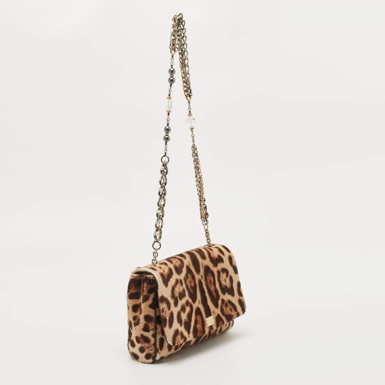 Pre Owned Dolce & Gabbana Brown Leopard Print Calfhair Shoulder Bag