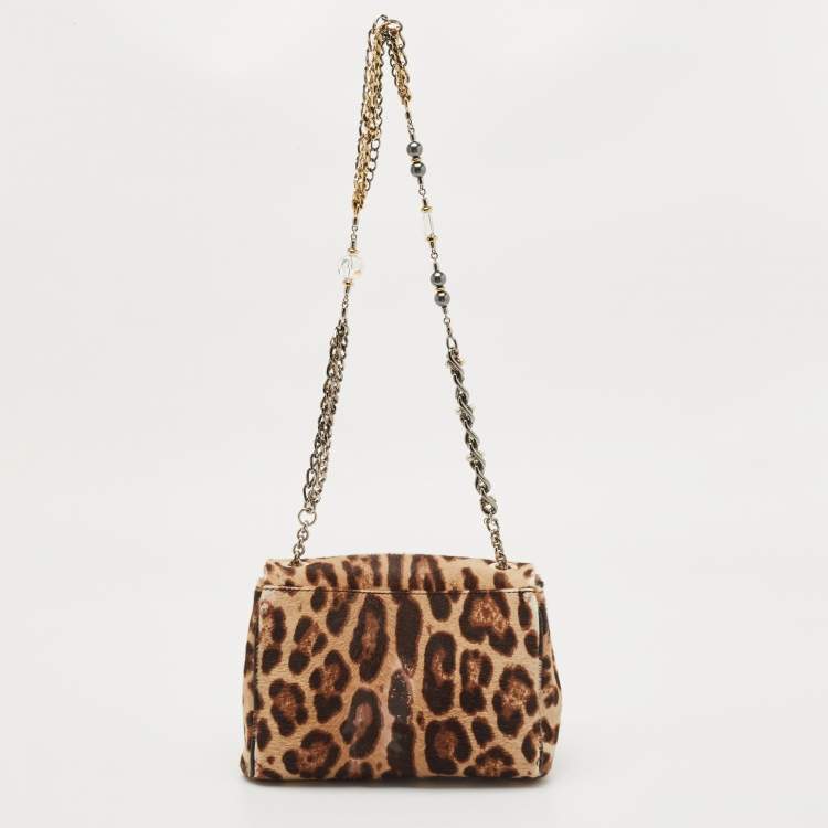 Pre Owned Dolce & Gabbana Brown Leopard Print Calfhair Shoulder Bag