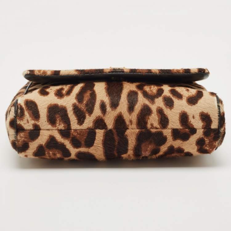 Pre Owned Dolce & Gabbana Brown Leopard Print Calfhair Shoulder Bag