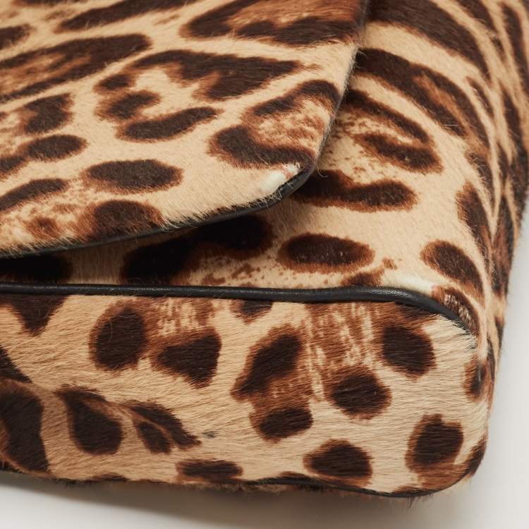 Pre Owned Dolce & Gabbana Brown Leopard Print Calfhair Shoulder Bag