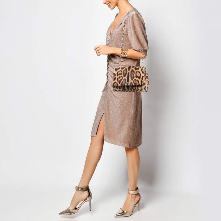 Pre Owned Dolce & Gabbana Brown Leopard Print Calfhair Shoulder Bag