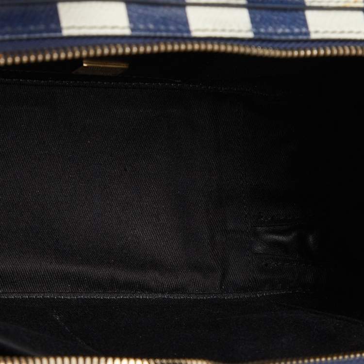Pre Owned Dolce & Gabbana Blue/White Striped Leather Box Top Handle Bag