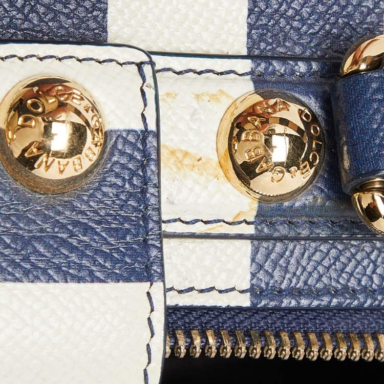 Pre Owned Dolce & Gabbana Blue/White Striped Leather Box Top Handle Bag