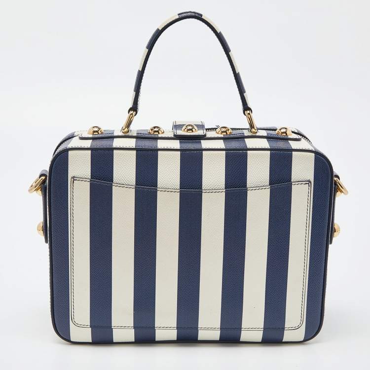 Pre Owned Dolce & Gabbana Blue/White Striped Leather Box Top Handle Bag