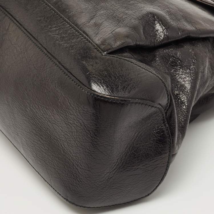 Pre Owned Dolce & Gabbana Black Glossy Leather Miss Lantana Top Handle Bag
