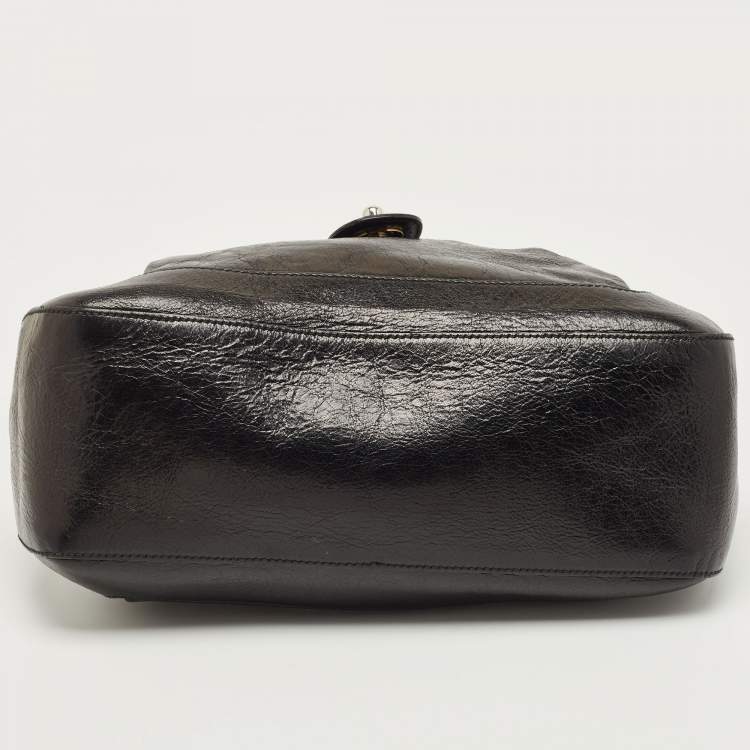 Pre Owned Dolce & Gabbana Black Glossy Leather Miss Lantana Top Handle Bag