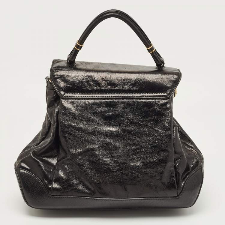 Pre Owned Dolce & Gabbana Black Glossy Leather Miss Lantana Top Handle Bag