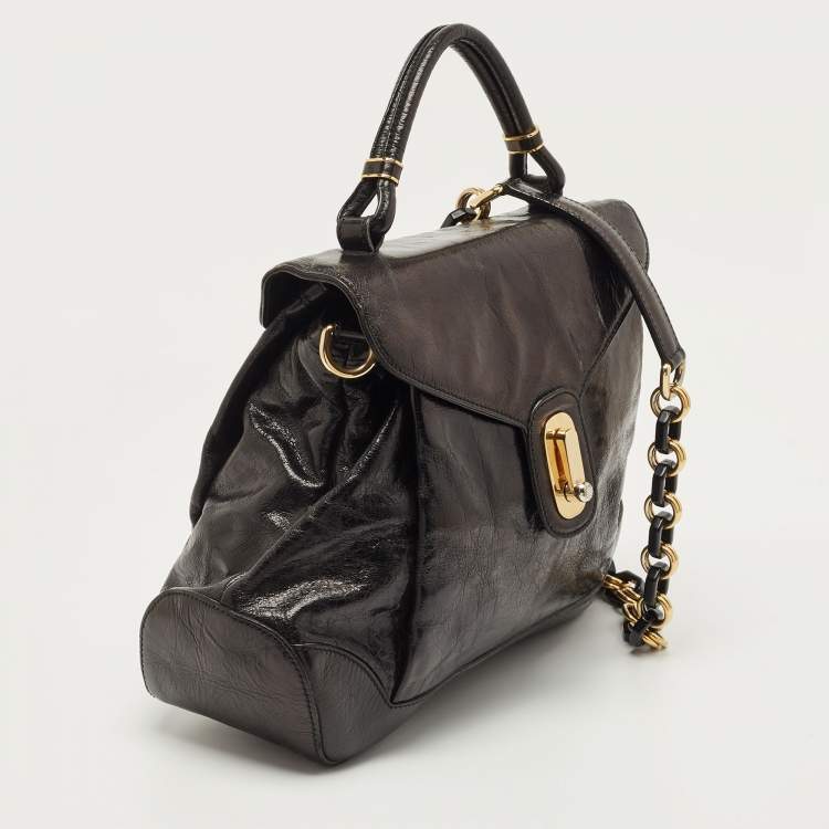 Pre Owned Dolce & Gabbana Black Glossy Leather Miss Lantana Top Handle Bag