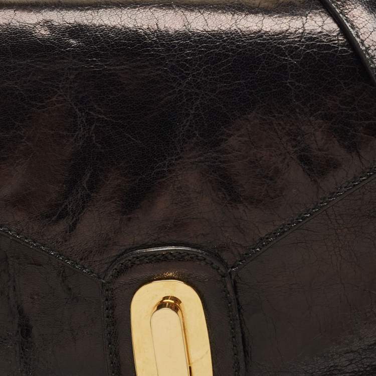 Pre Owned Dolce & Gabbana Black Glossy Leather Miss Lantana Top Handle Bag