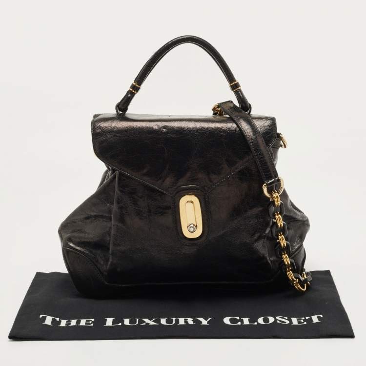 Pre Owned Dolce & Gabbana Black Glossy Leather Miss Lantana Top Handle Bag