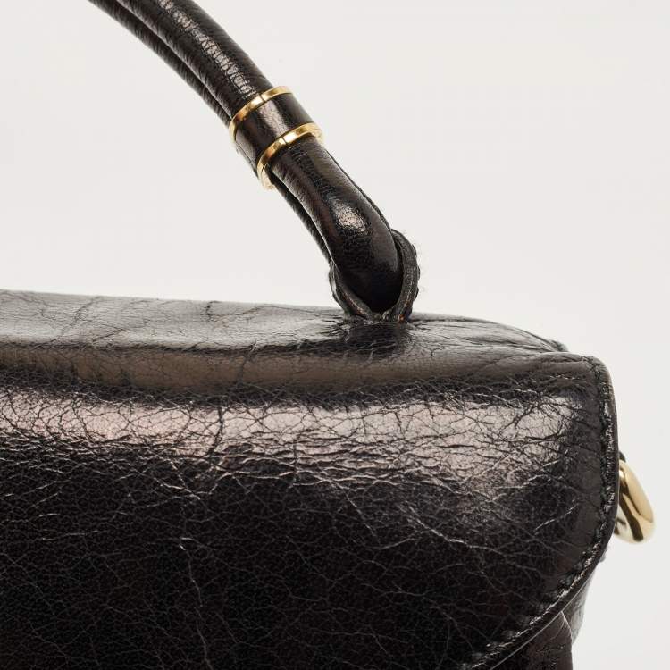 Pre Owned Dolce & Gabbana Black Glossy Leather Miss Lantana Top Handle Bag
