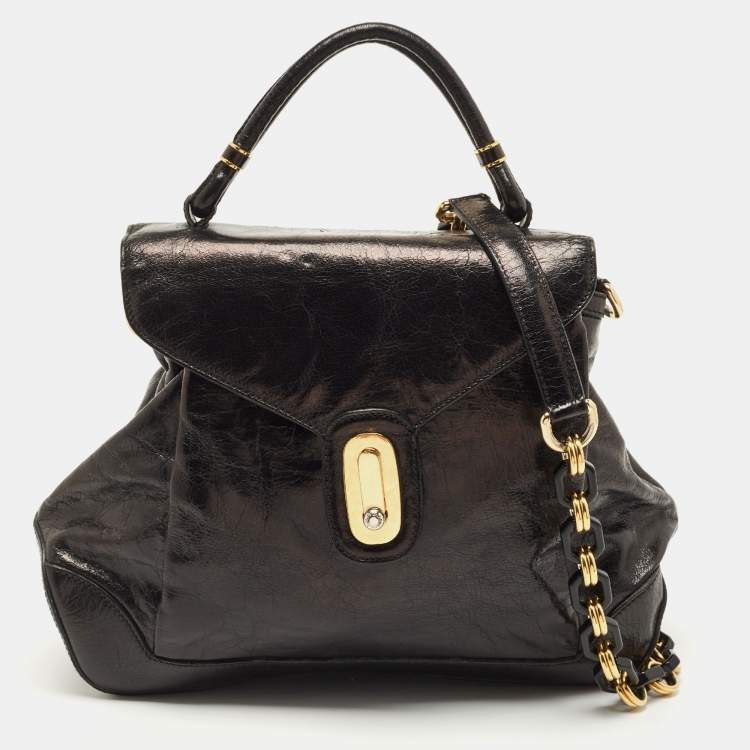 Pre Owned Dolce & Gabbana Black Glossy Leather Miss Lantana Top Handle Bag