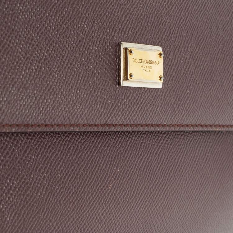 Pre Owned Dolce & Gabbana Plum Leather Medium Miss Sicily Top Handle Bag