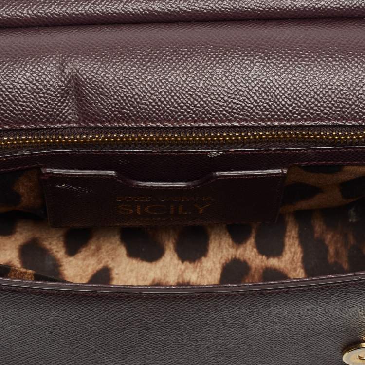 Pre Owned Dolce & Gabbana Plum Leather Medium Miss Sicily Top Handle Bag