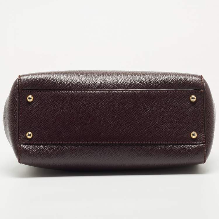 Pre Owned Dolce & Gabbana Plum Leather Medium Miss Sicily Top Handle Bag