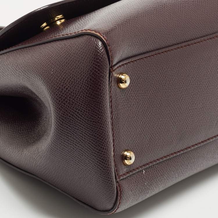 Pre Owned Dolce & Gabbana Plum Leather Medium Miss Sicily Top Handle Bag