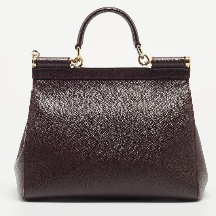 Pre Owned Dolce & Gabbana Plum Leather Medium Miss Sicily Top Handle Bag