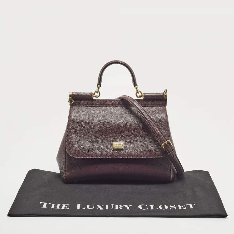 Pre Owned Dolce & Gabbana Plum Leather Medium Miss Sicily Top Handle Bag