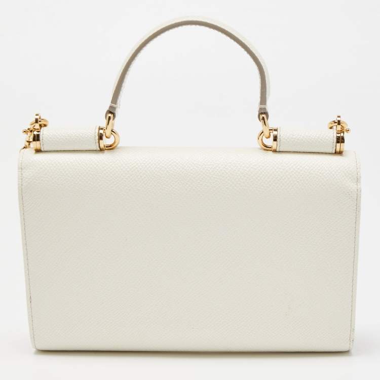 Pre Owned Dolce & Gabbana Off White Leather Miss Sicily Von Wallet on Chain