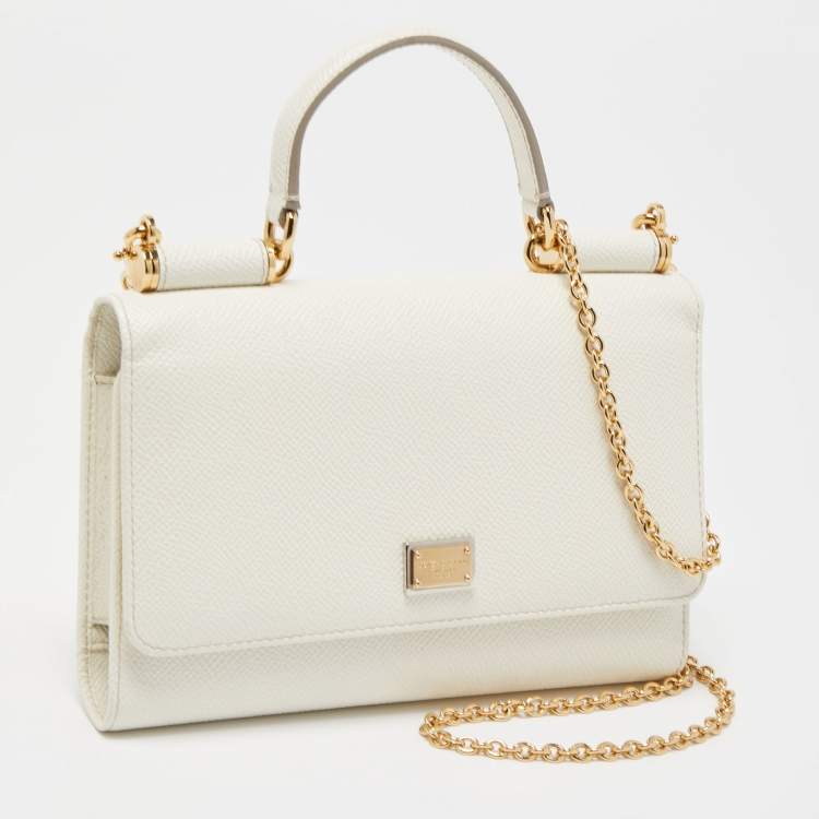 Pre Owned Dolce & Gabbana Off White Leather Miss Sicily Von Wallet on Chain