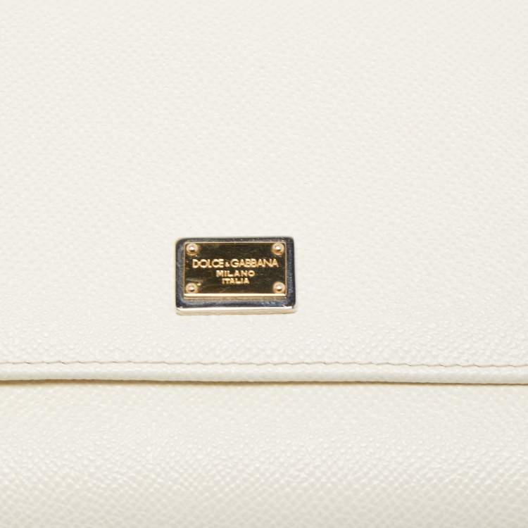 Pre Owned Dolce & Gabbana Off White Leather Miss Sicily Von Wallet on Chain
