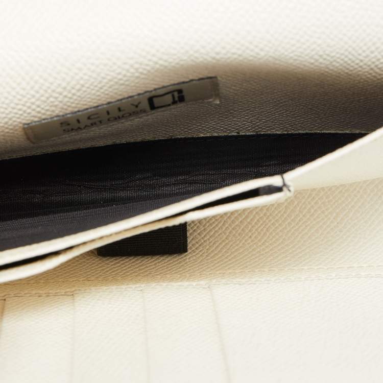 Pre Owned Dolce & Gabbana Off White Leather Miss Sicily Von Wallet on Chain