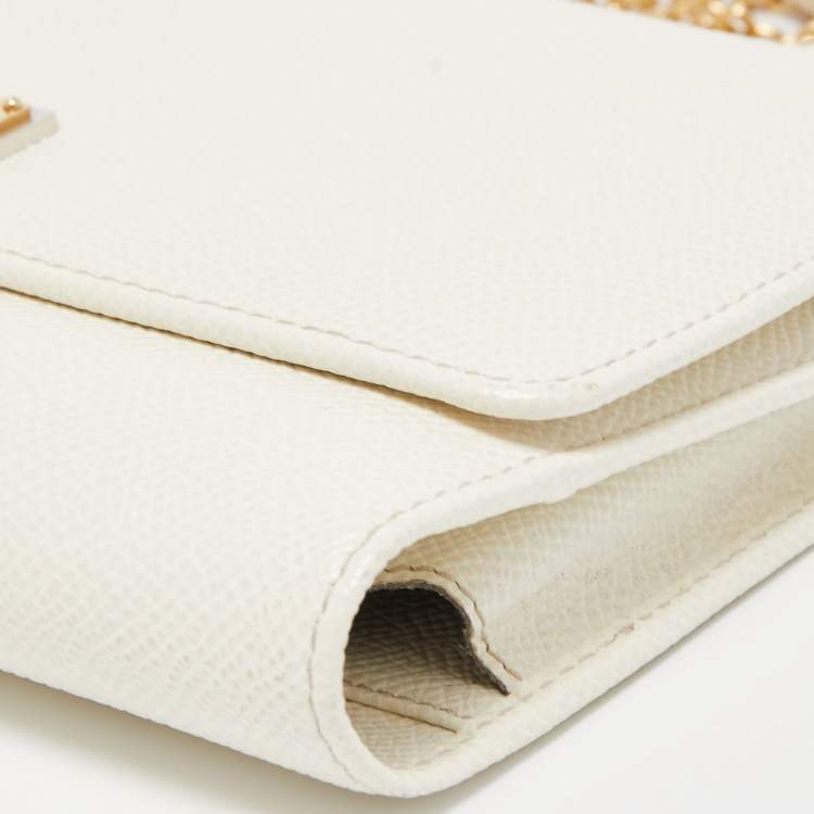 Pre Owned Dolce & Gabbana Off White Leather Miss Sicily Von Wallet on Chain