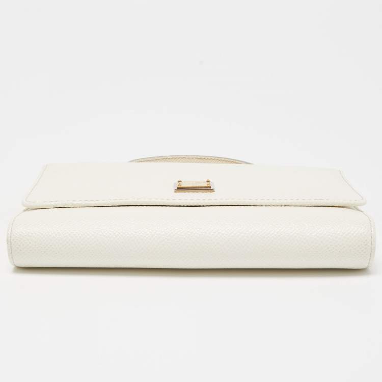 Pre Owned Dolce & Gabbana Off White Leather Miss Sicily Von Wallet on Chain