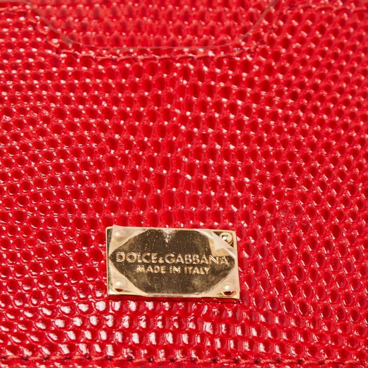 Pre Owned Dolce & Gabbana Red Lizard Embossed Leather Medium Miss Sicily Top Handle Bag