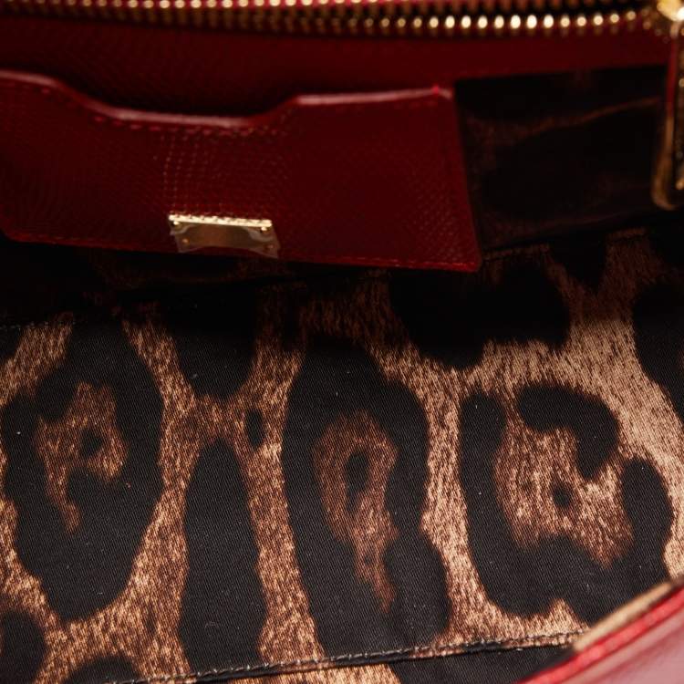 Pre Owned Dolce & Gabbana Red Lizard Embossed Leather Medium Miss Sicily Top Handle Bag
