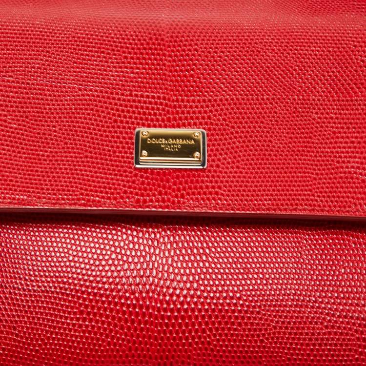 Pre Owned Dolce & Gabbana Red Lizard Embossed Leather Medium Miss Sicily Top Handle Bag