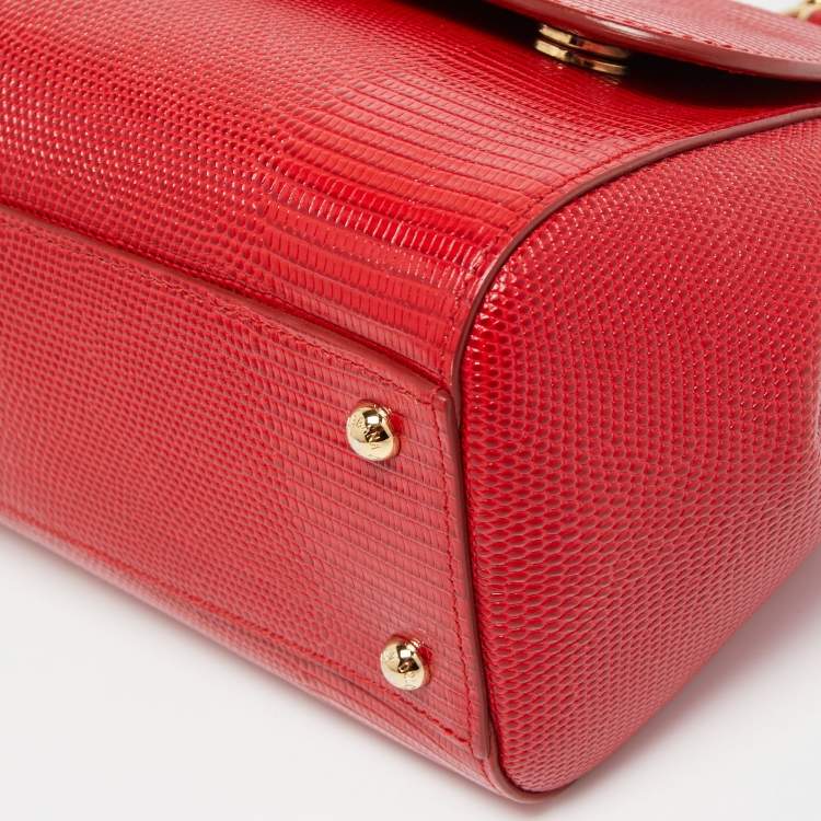 Pre Owned Dolce & Gabbana Red Lizard Embossed Leather Medium Miss Sicily Top Handle Bag