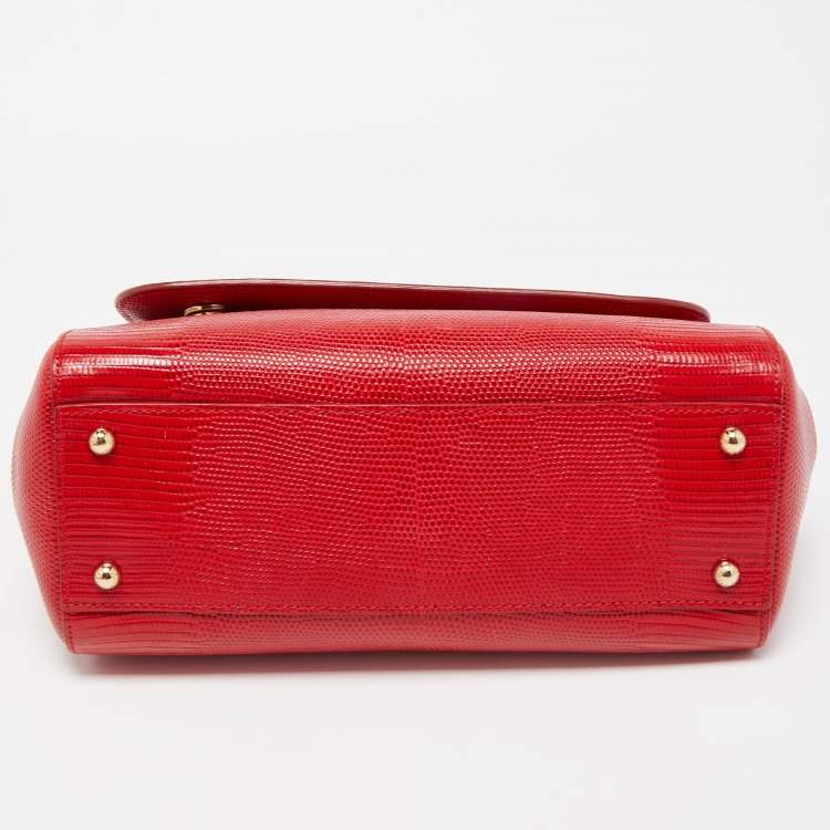 Pre Owned Dolce & Gabbana Red Lizard Embossed Leather Medium Miss Sicily Top Handle Bag