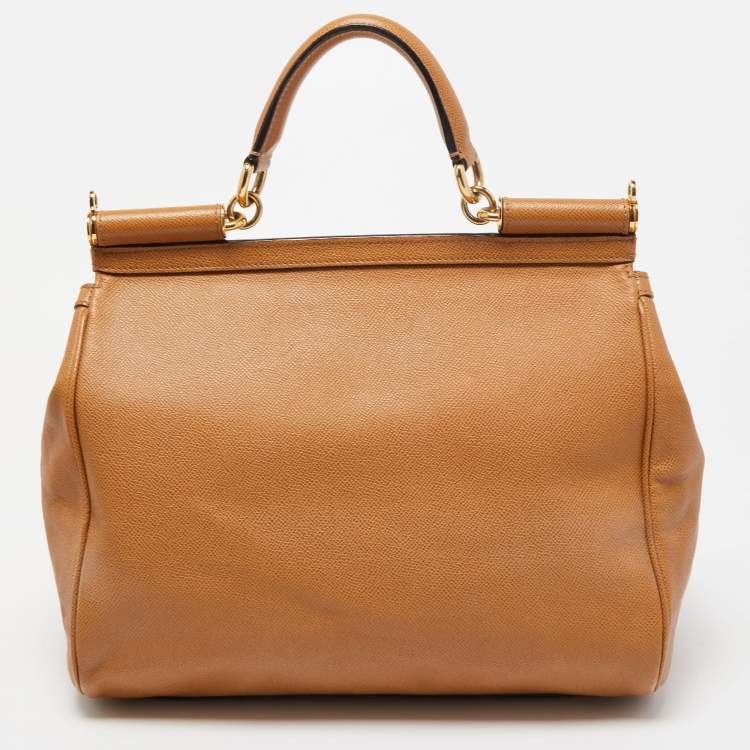 Pre Owned Dolce & Gabbana Brown Leather Large Miss Sicily Top Handle Bag