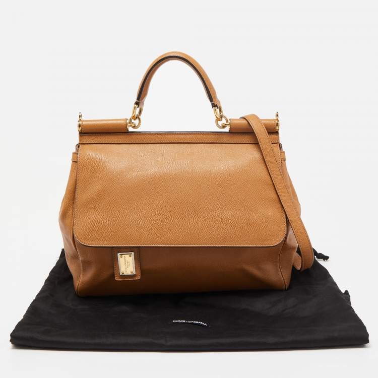 Pre Owned Dolce & Gabbana Brown Leather Large Miss Sicily Top Handle Bag
