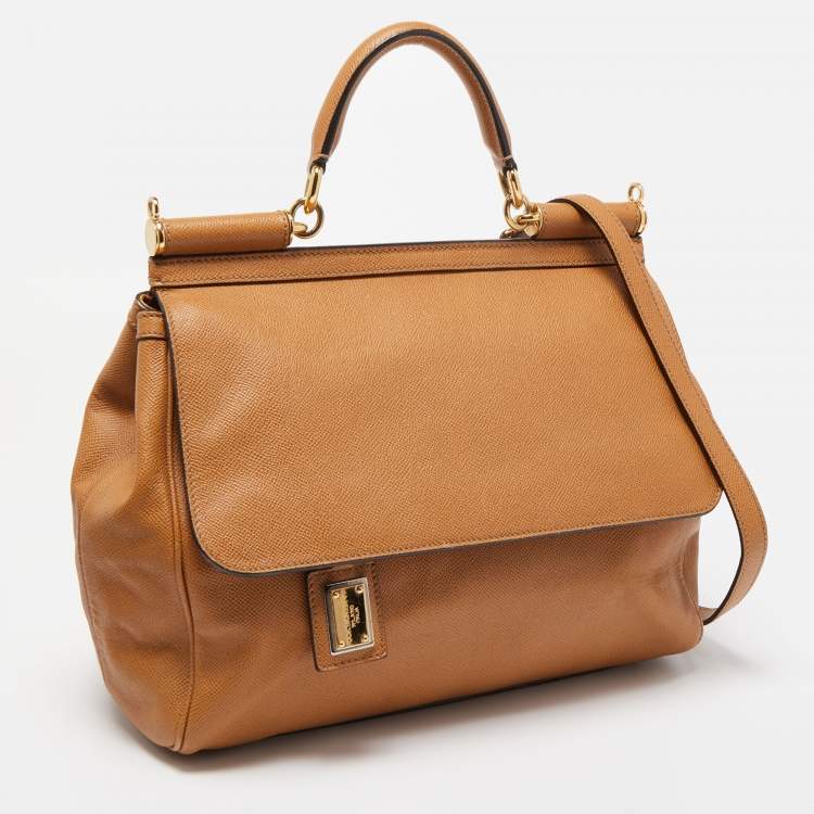 Pre Owned Dolce & Gabbana Brown Leather Large Miss Sicily Top Handle Bag