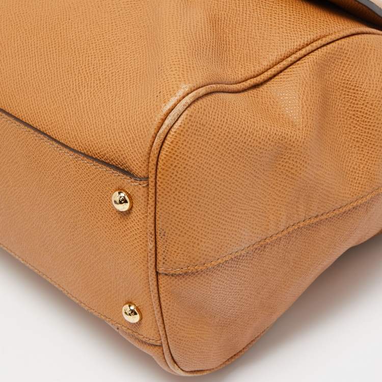 Pre Owned Dolce & Gabbana Brown Leather Large Miss Sicily Top Handle Bag