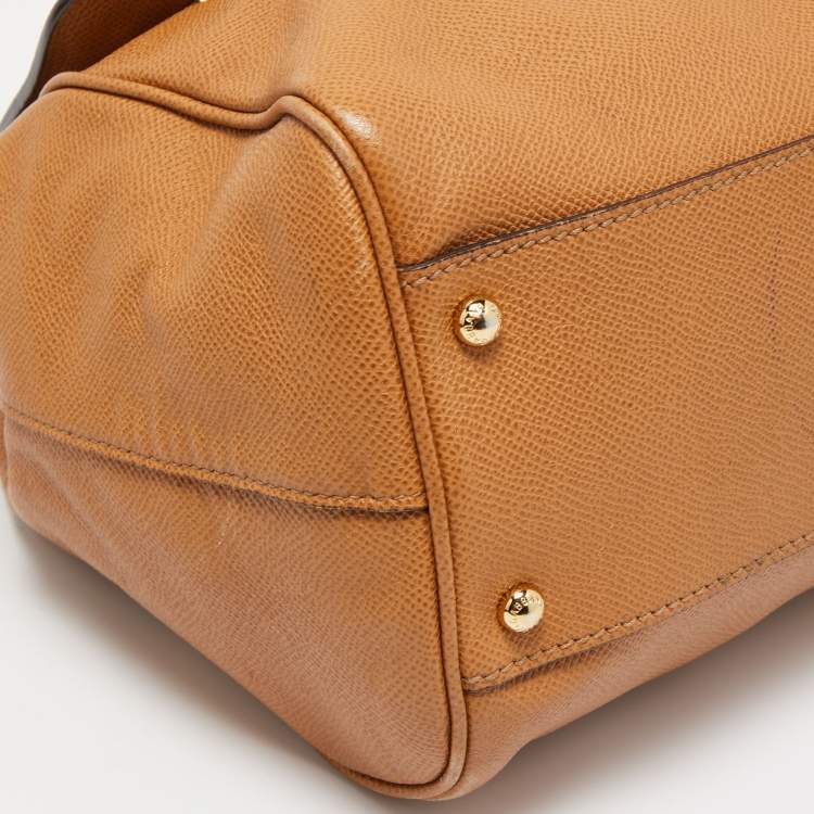 Pre Owned Dolce & Gabbana Brown Leather Large Miss Sicily Top Handle Bag