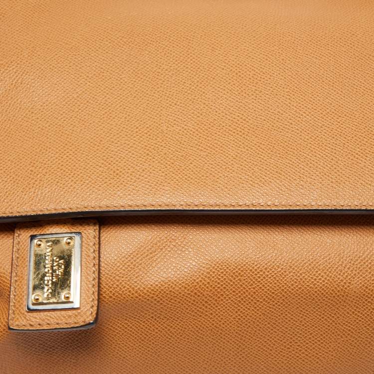 Pre Owned Dolce & Gabbana Brown Leather Large Miss Sicily Top Handle Bag
