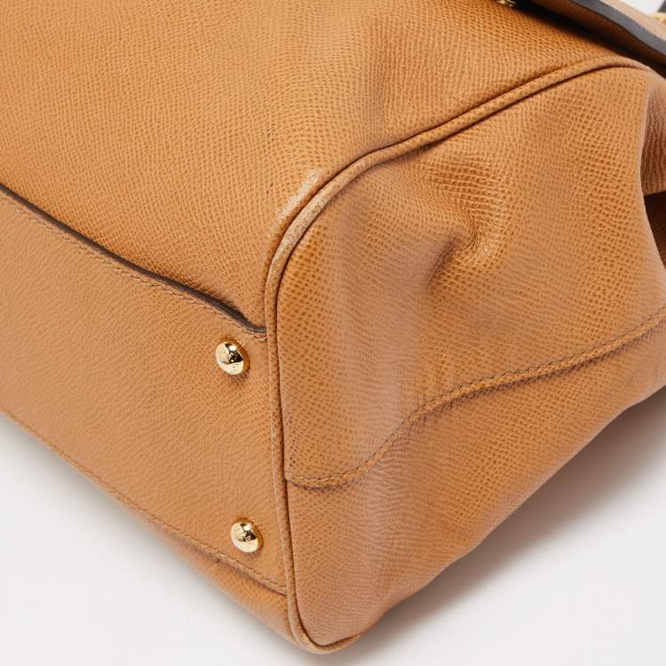 Pre Owned Dolce & Gabbana Brown Leather Large Miss Sicily Top Handle Bag