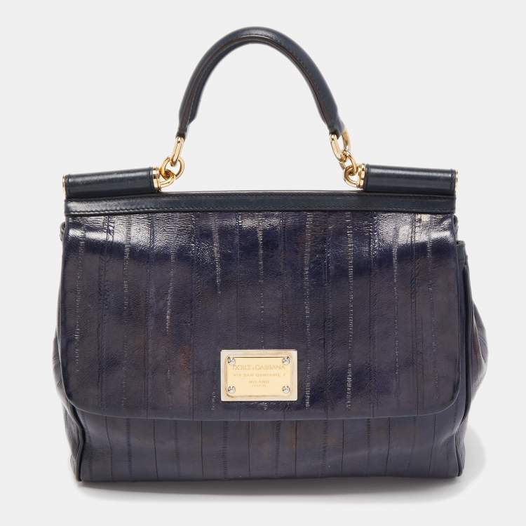 Pre Owned Dolce & Gabbana Blue Eel Leather Large Miss Sicily Bag