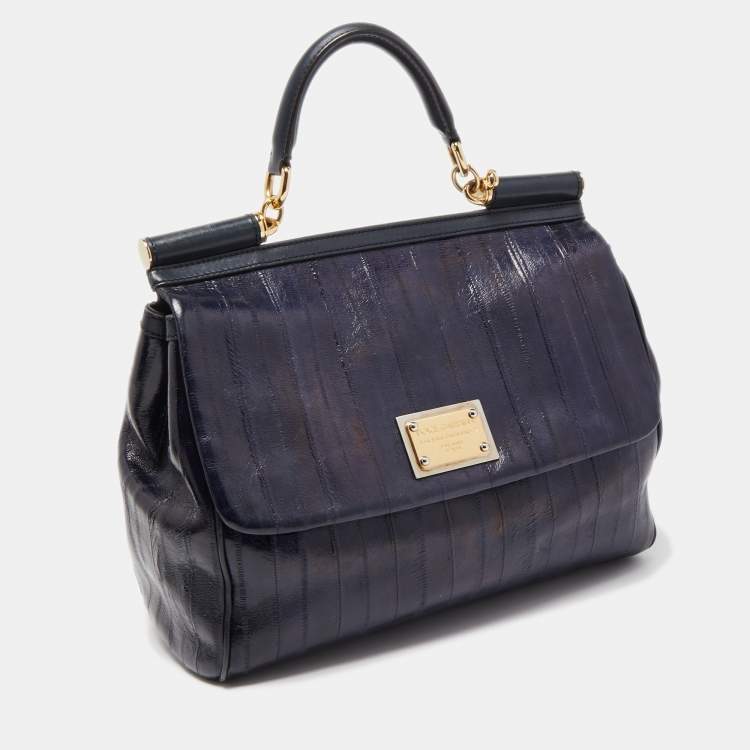 Pre Owned Dolce & Gabbana Blue Eel Leather Large Miss Sicily Bag
